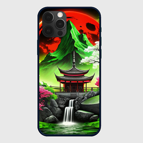 Чехол iPhone 12 Pro Max Водопад японии и природа / 3D-Черный – фото 1