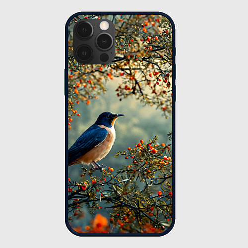 Чехол iPhone 12 Pro Max Ласточка пейзаж / 3D-Черный – фото 1