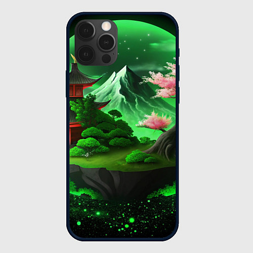 Чехол iPhone 12 Pro Max Green nature Japan / 3D-Черный – фото 1