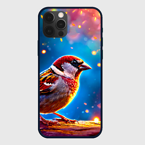 Чехол iPhone 12 Pro Max Воробей искристый / 3D-Черный – фото 1