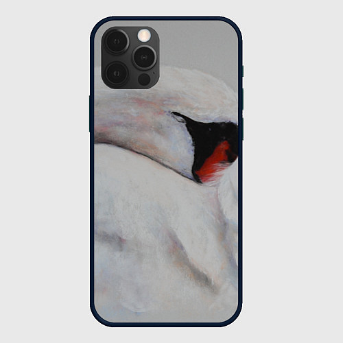 Чехол iPhone 12 Pro Max Белый лебедь спит / 3D-Черный – фото 1