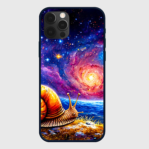 Чехол iPhone 12 Pro Max Улитка и космос / 3D-Черный – фото 1