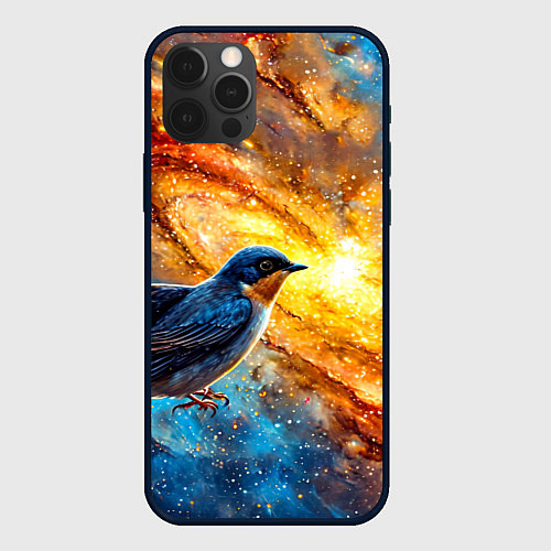 Чехол iPhone 12 Pro Max Ласточка в космосе / 3D-Черный – фото 1