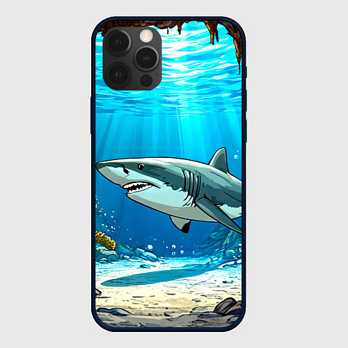 Чехол iPhone 12 Pro Max Акула в океане / 3D-Черный – фото 1