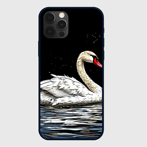 Чехол iPhone 12 Pro Max Белый лебедь ночью / 3D-Черный – фото 1