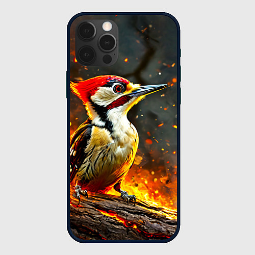 Чехол iPhone 12 Pro Max Дятел в огне / 3D-Черный – фото 1