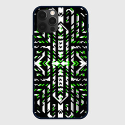 Чехол iPhone 12 Pro Max Чёрно-зелёный диагональные полосы на белом фоне