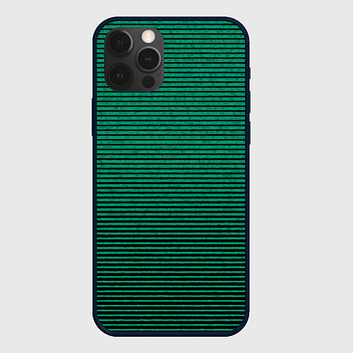 Чехол iPhone 12 Pro Max Зелёный текстурированный в чёрную полоску / 3D-Черный – фото 1