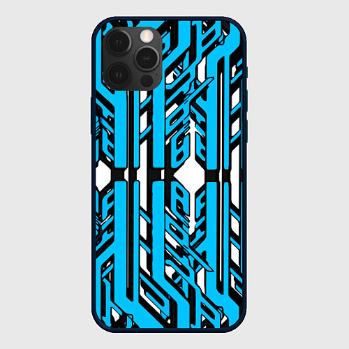 Чехол iPhone 12 Pro Max Чёрно-синие техно полосы на белом фоне / 3D-Черный – фото 1