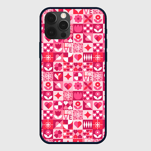Чехол iPhone 12 Pro Max День святого Валентина - паттерн / 3D-Черный – фото 1
