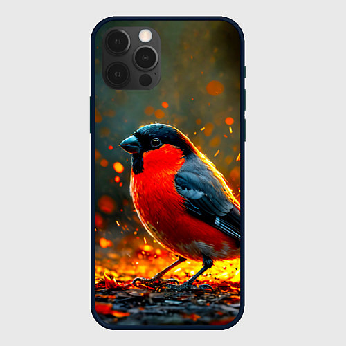 Чехол iPhone 12 Pro Max Снегирь в огне / 3D-Черный – фото 1
