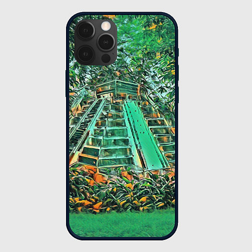 Чехол iPhone 12 Pro Max Башня в джунглях / 3D-Черный – фото 1