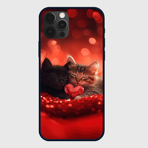 Чехол iPhone 12 Pro Max Влюбленные котята с сердечком / 3D-Черный – фото 1
