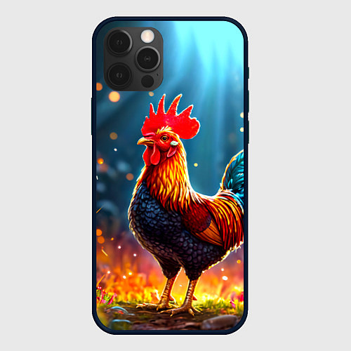Чехол iPhone 12 Pro Max Блестящий петух / 3D-Черный – фото 1