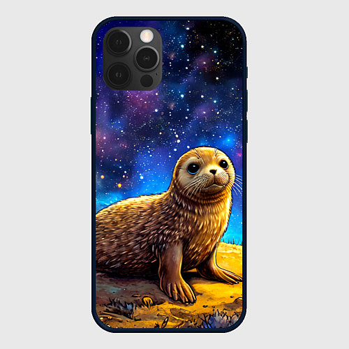Чехол iPhone 12 Pro Max Тюлень в космосе / 3D-Черный – фото 1