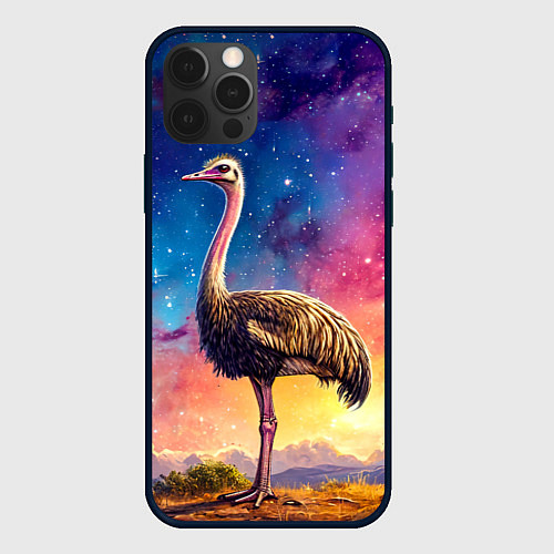 Чехол iPhone 12 Pro Max Страус и звездное небо / 3D-Черный – фото 1
