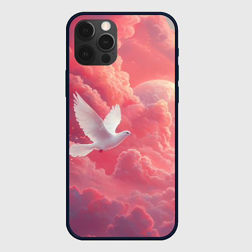 Чехол iPhone 12 Pro Max Белый голубь в небесах / 3D-Черный – фото 1