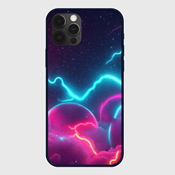 Чехол iPhone 12 Pro Max Фиолетовые и голубые молнии - текстура