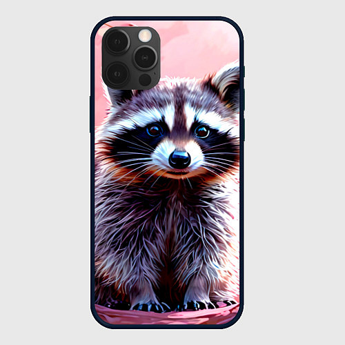 Чехол iPhone 12 Pro Max Енот в розовом лесу / 3D-Черный – фото 1