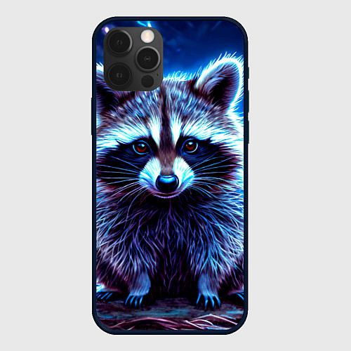 Чехол iPhone 12 Pro Max Енот в разрядах молний / 3D-Черный – фото 1