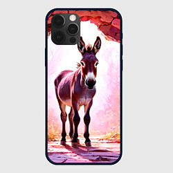 Чехол для iPhone 12 Pro Max Осел в розовом свете, цвет: 3D-черный