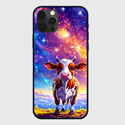 Чехол iPhone 12 Pro Max Коровка и звездное небо / 3D-Черный – фото 1