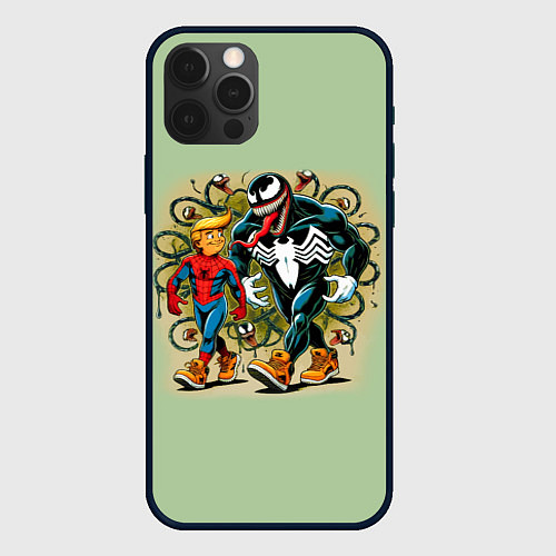 Чехол iPhone 12 Pro Max Venom and Spider-Trump - meme / 3D-Черный – фото 1