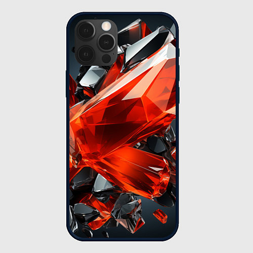 Чехол iPhone 12 Pro Max Красные алмазы и черные камни / 3D-Черный – фото 1