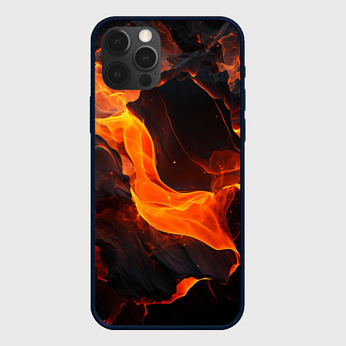 Чехол iPhone 12 Pro Max Огонь и лава - текстура / 3D-Черный – фото 1