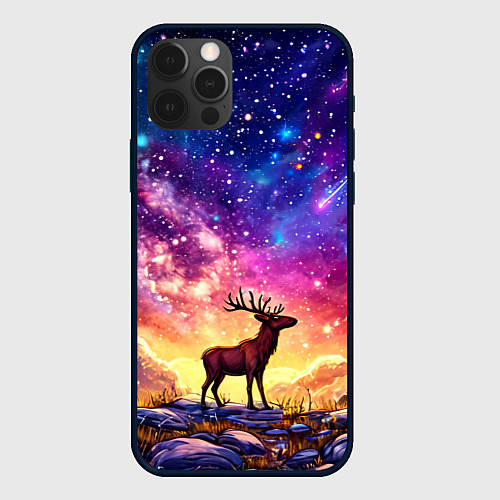 Чехол iPhone 12 Pro Max Лось и звездное небо / 3D-Черный – фото 1