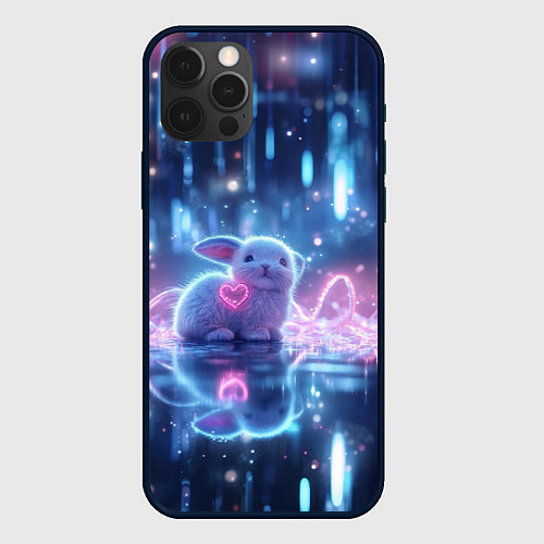 Чехол iPhone 12 Pro Max Белый зайчик с сердцем / 3D-Черный – фото 1