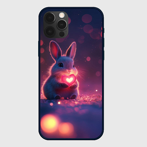 Чехол iPhone 12 Pro Max Зайчик держит сердечко / 3D-Черный – фото 1