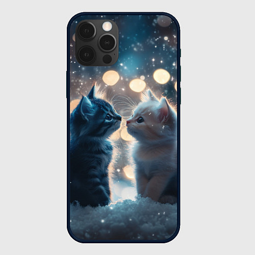 Чехол iPhone 12 Pro Max Белый и черный котенок / 3D-Черный – фото 1