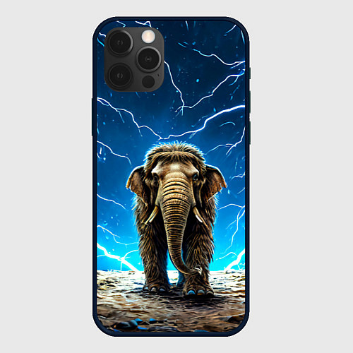 Чехол iPhone 12 Pro Max Мамонт и разряды молний / 3D-Черный – фото 1