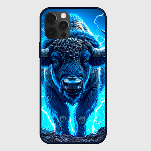 Чехол iPhone 12 Pro Max Буйвол в разряде молнии / 3D-Черный – фото 1
