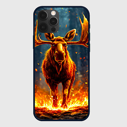 Чехол iPhone 12 Pro Max Лось в огне / 3D-Черный – фото 1