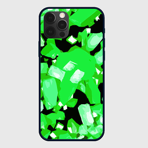 Чехол iPhone 12 Pro Max Green and white abstraction on a black background / 3D-Черный – фото 1