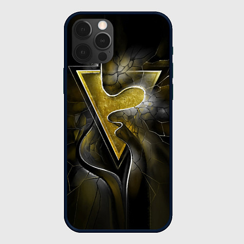 Чехол iPhone 12 Pro Max Золотой треугольник под стеклянной вуалью с волнам / 3D-Черный – фото 1