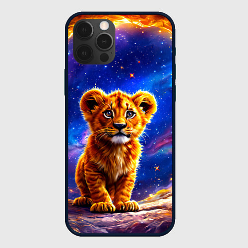 Чехол iPhone 12 Pro Max Львенок в звездную ночь / 3D-Черный – фото 1