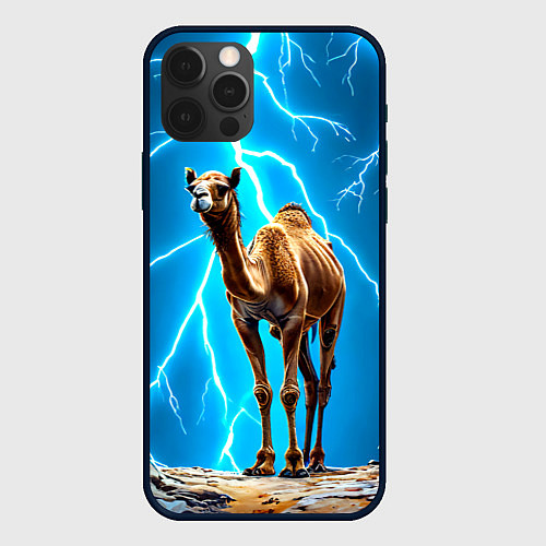 Чехол iPhone 12 Pro Max Верблюд и удар молнии / 3D-Черный – фото 1