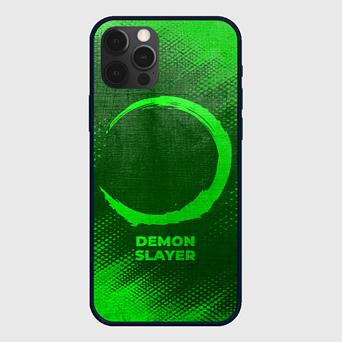 Чехол iPhone 12 Pro Max Demon Slayer - green gradient / 3D-Черный – фото 1