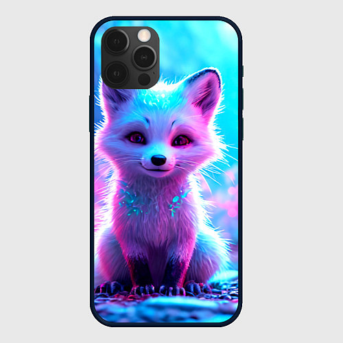 Чехол iPhone 12 Pro Max Песец в неоновом свете / 3D-Черный – фото 1