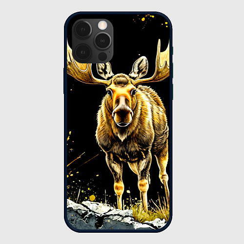 Чехол iPhone 12 Pro Max Лось на черном / 3D-Черный – фото 1