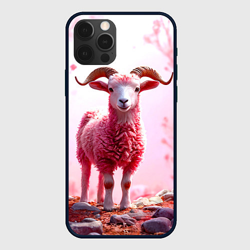 Чехол iPhone 12 Pro Max Козел в розовом / 3D-Черный – фото 1