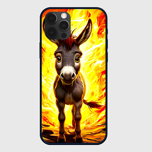 Чехол iPhone 12 Pro Max Ослик в огне / 3D-Черный – фото 1