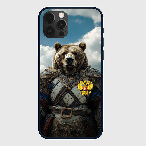 Чехол iPhone 12 Pro Max Русский медведь воин / 3D-Черный – фото 1