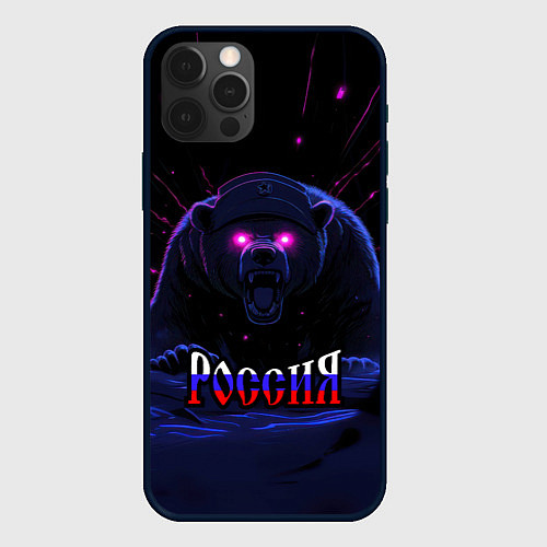 Чехол iPhone 12 Pro Max Россия агрессивный медведь / 3D-Черный – фото 1