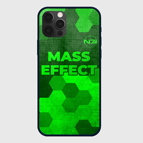 Чехол iPhone 12 Pro Max Mass Effect - green gradient посередине / 3D-Черный – фото 1