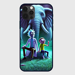 Чехол iPhone 12 Pro Max Рик и Морти - портрет на фоне слона