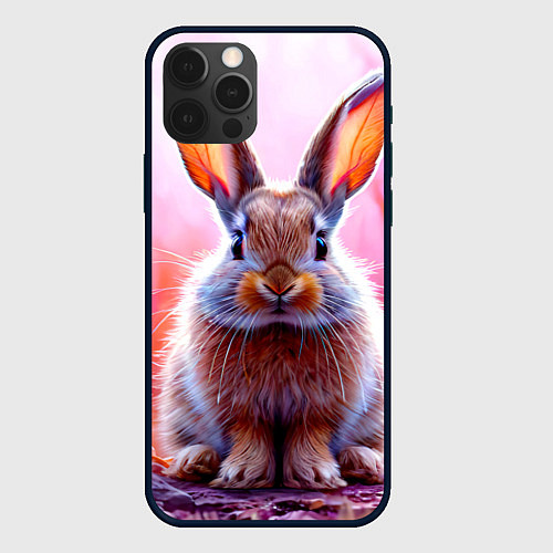 Чехол iPhone 12 Pro Max Зайчик в розовом / 3D-Черный – фото 1